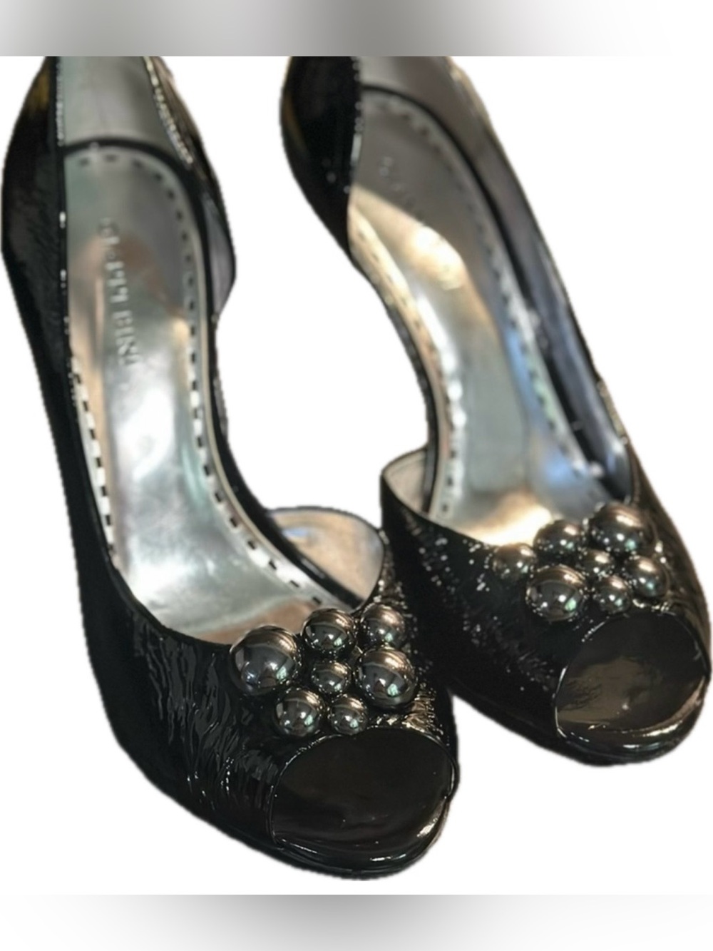 🖤 Gianni Bini Black Patent Leather Peep Toe Heels | Size 10M 👠✨